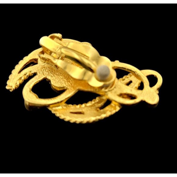 VTG Barrera for Avon Clip-On Earrings Goldtone Black Lucite Stones Rhinestones - Picture 5 of 7